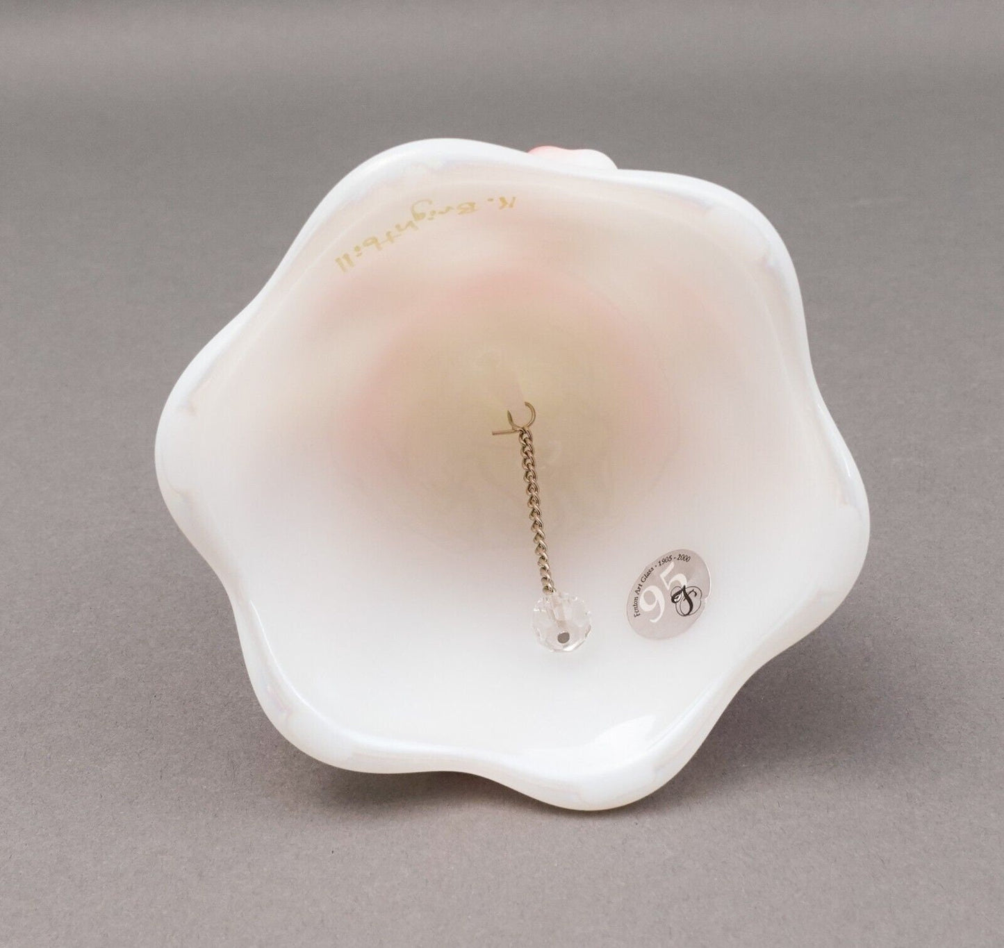 Fenton K. Brightbill Signed Pink Satin Lily Of The Valley 95th Anniversary Bell