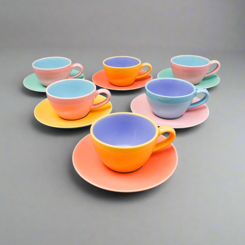 Lindt Stymeist Japan Colorways Cafe Au Lait Coffee Tea Cups & Saucers Set Of 6
