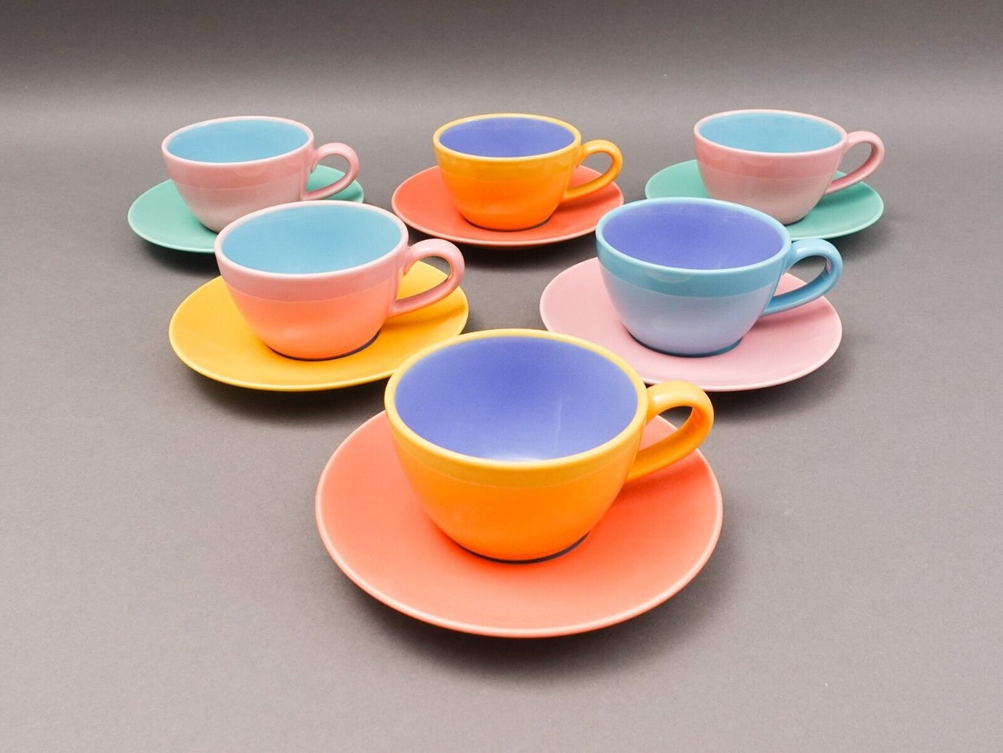 Lindt Stymeist Japan Colorways Cafe Au Lait Coffee Tea Cups & Saucers Set Of 6
