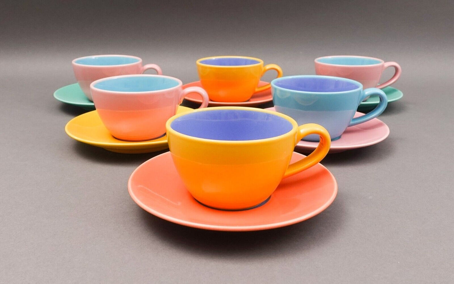 Lindt Stymeist Japan Colorways Cafe Au Lait Coffee Tea Cups & Saucers Set Of 6