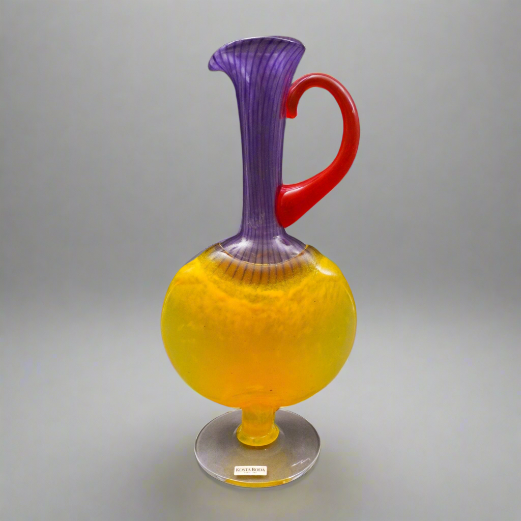 Kosta Boda Sweden Kjell Engman Bon Bon Multicolor Glass Jug Pitcher Ewer Vase