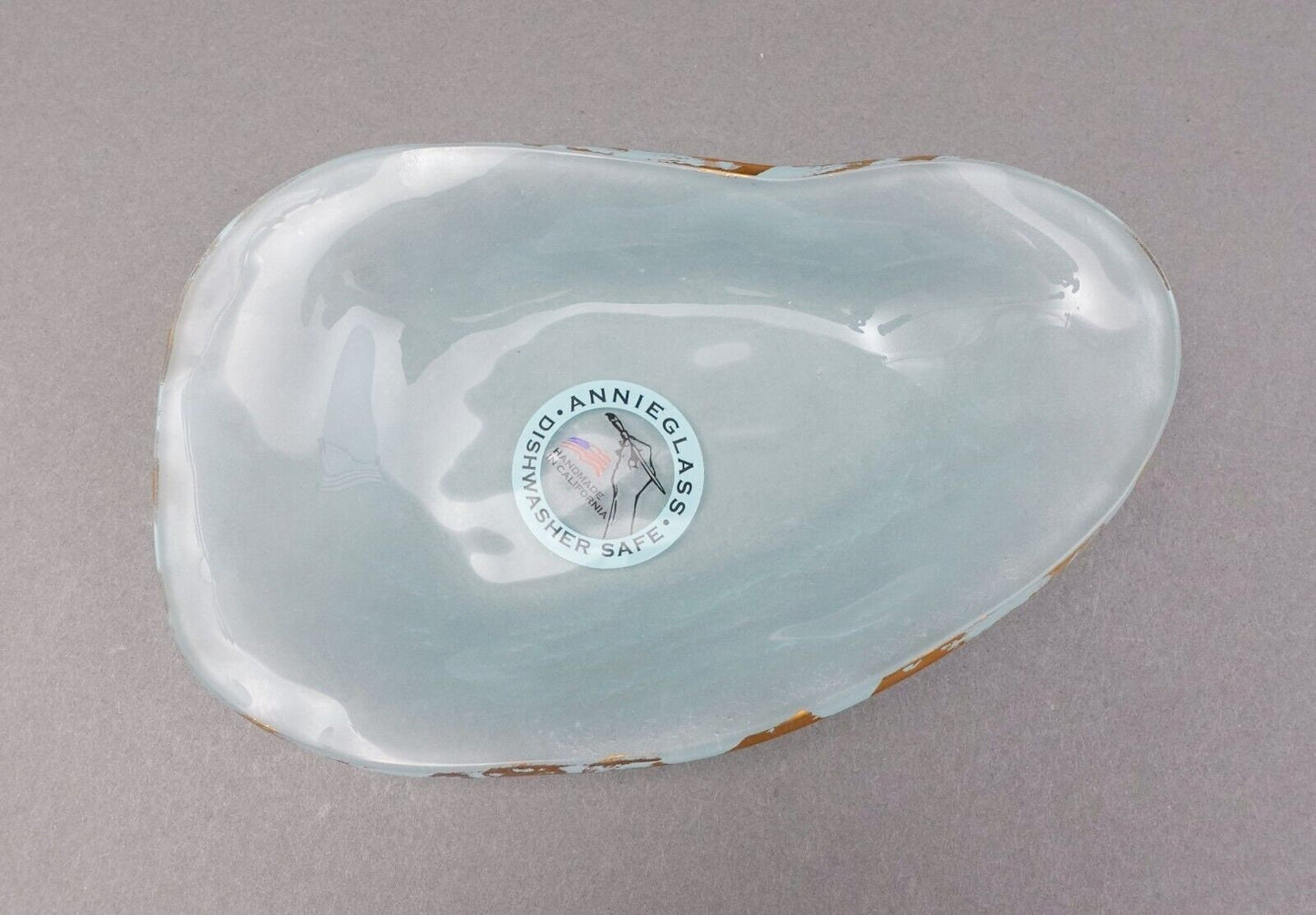 Annieglass Signed Tiburon Coquina Shell Series Art Glass Gold Rim Tray Set Of 2