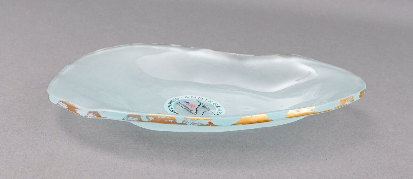 Annieglass Signed Tiburon Coquina Shell Series Art Glass Gold Rim Tray Set Of 2