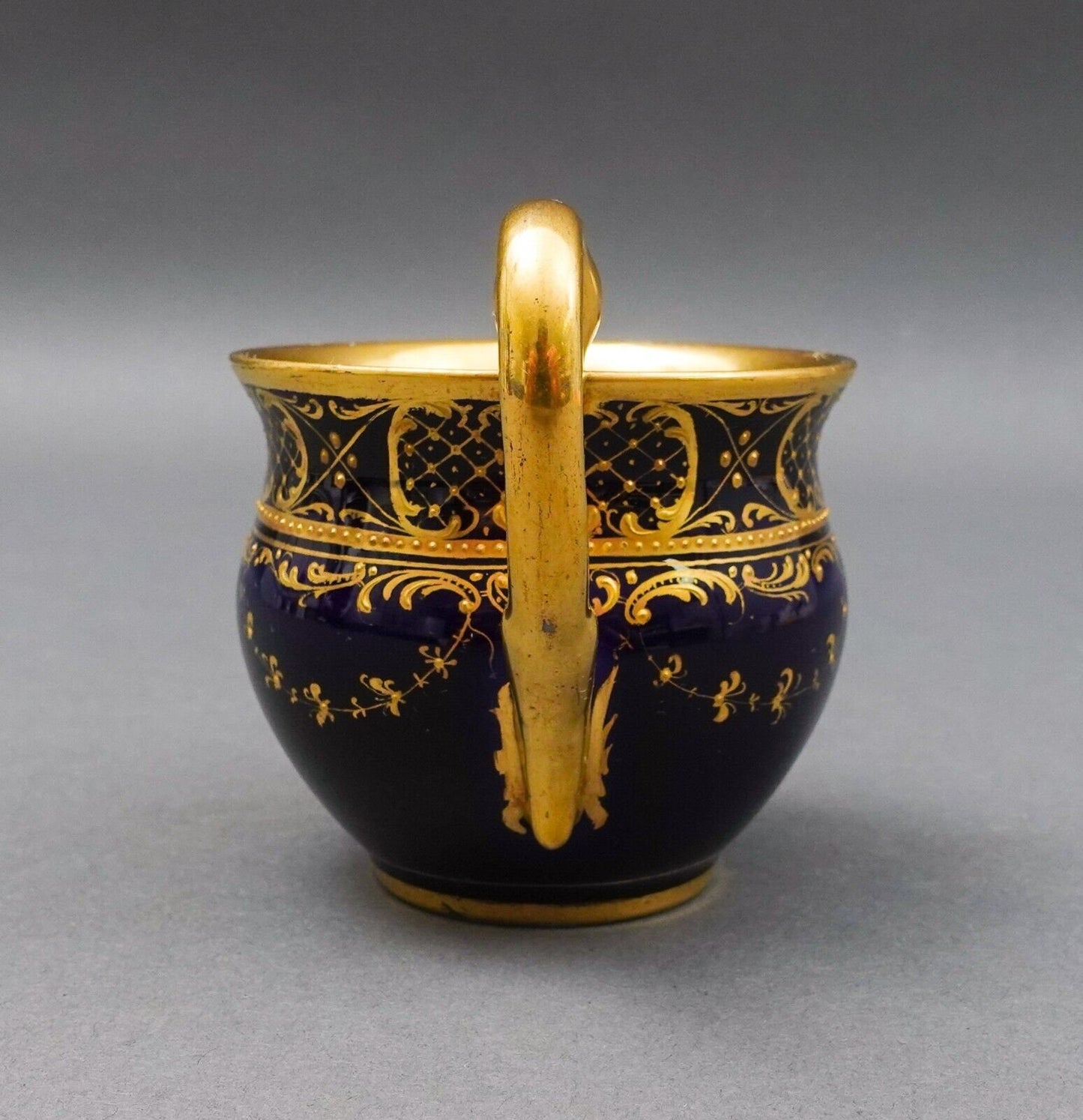 Meissen Antique Cobalt Blue Gold Hand Painted Couple Porcelain Tea Cup (Read)