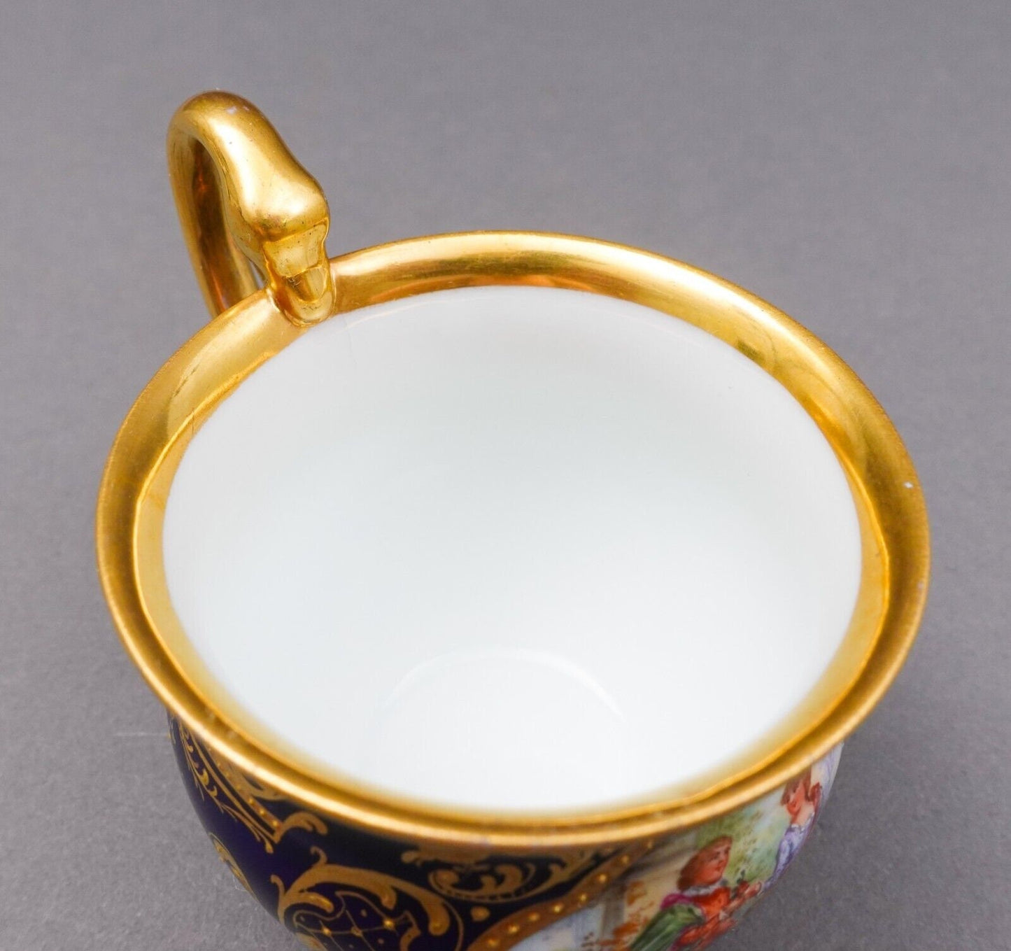 Meissen Antique Cobalt Blue Gold Hand Painted Couple Porcelain Tea Cup (Read)