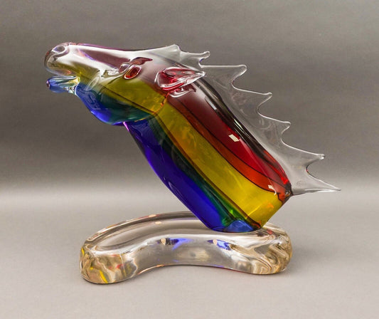 Archimede Seguso Murano Signed Italian Sommerso Glass Large Horse Sculpture Rare