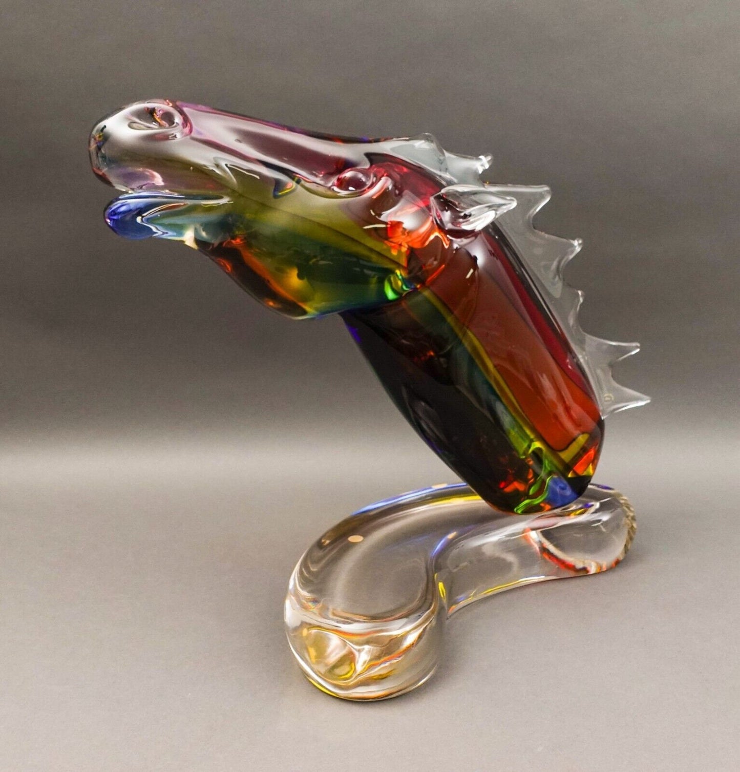 Archimede Seguso Murano Signed Italian Sommerso Glass Large Horse Sculpture Rare