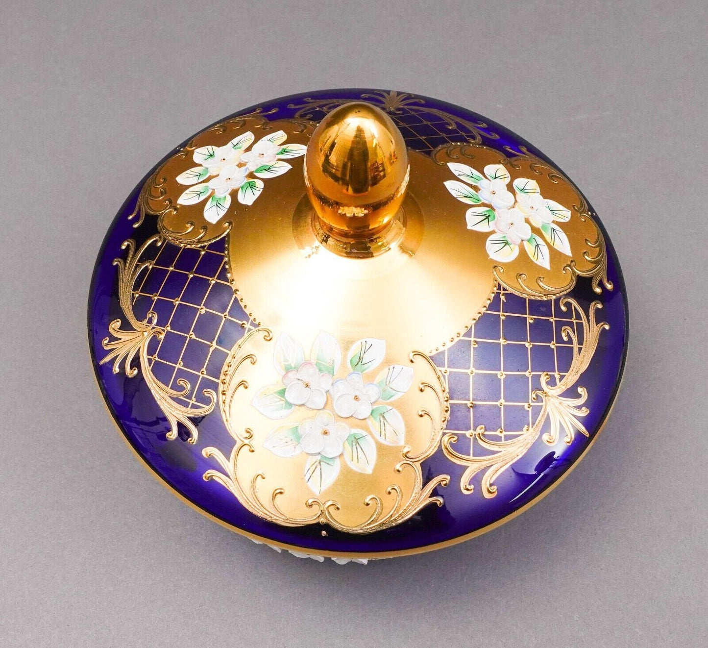 Egermann Czech Bohemian Cobalt Blue 24K Gold Enamel Lidded Bowl Dish Trinket Box