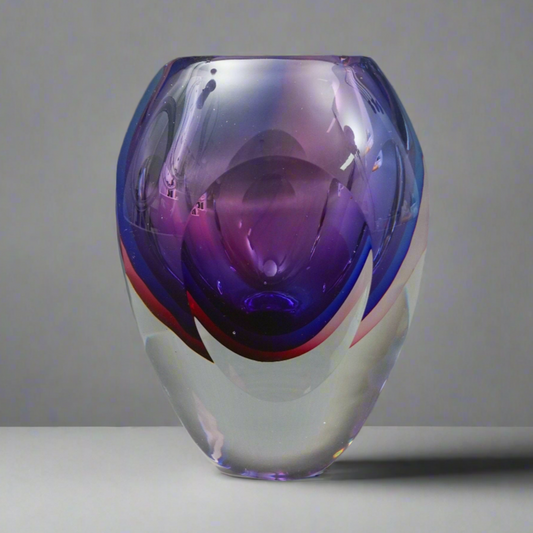 Flavio Poli Seguso Murano Sommerso Faceted Glass Vase 5 1/2"