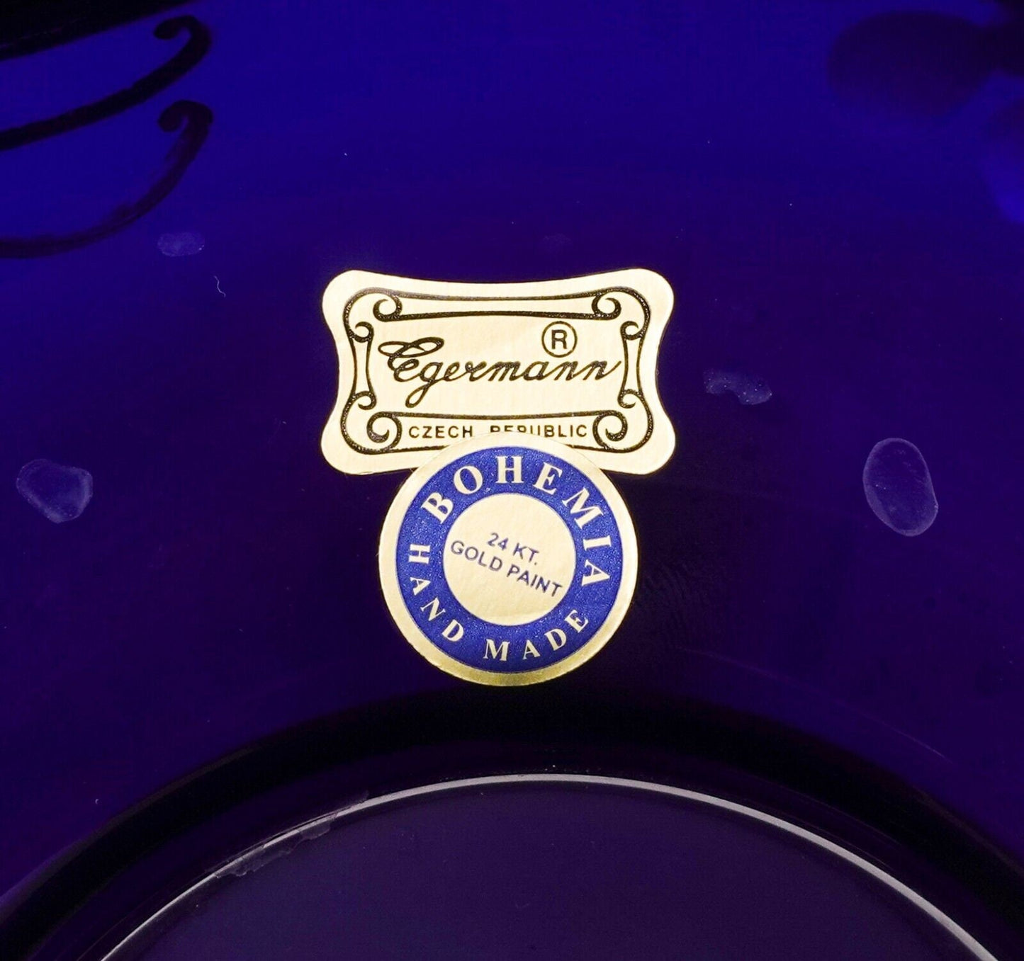 Egermann Czech Bohemian Cobalt Blue 24K Gold Enamel Lidded Bowl Dish Trinket Box
