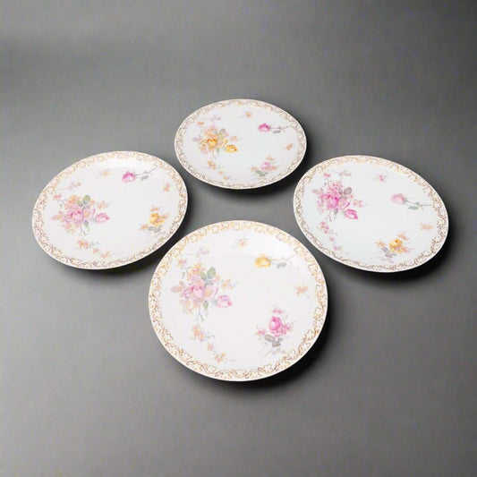 T&V Tresseman Vogt Limoges France Floral Porcelain 8 1/4" Salad Plate Set Of 4
