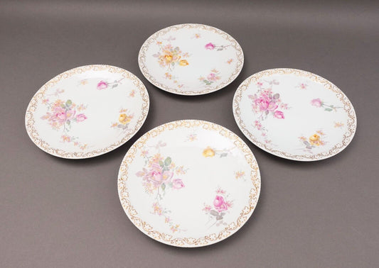 T&V Tresseman Vogt Limoges France Floral Porcelain 8 1/4" Salad Plate Set Of 4