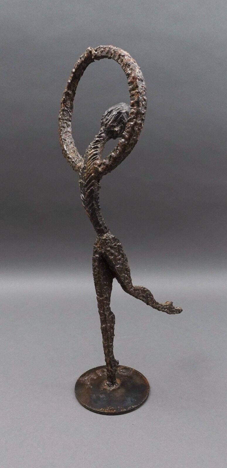 Arik Amir Israel Signed MCM Brutalist Iron Ballerina Ballet Dancer Sculpture 16"