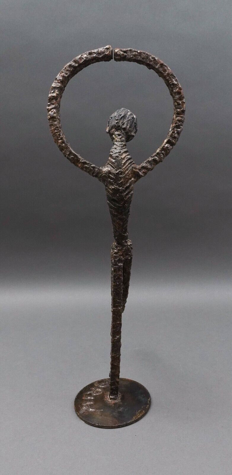 Arik Amir Israel Signed MCM Brutalist Iron Ballerina Ballet Dancer Sculpture 16"