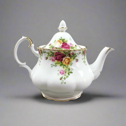Royal Albert England Bone China Old Country Roses Large Teapot With Gold Trim