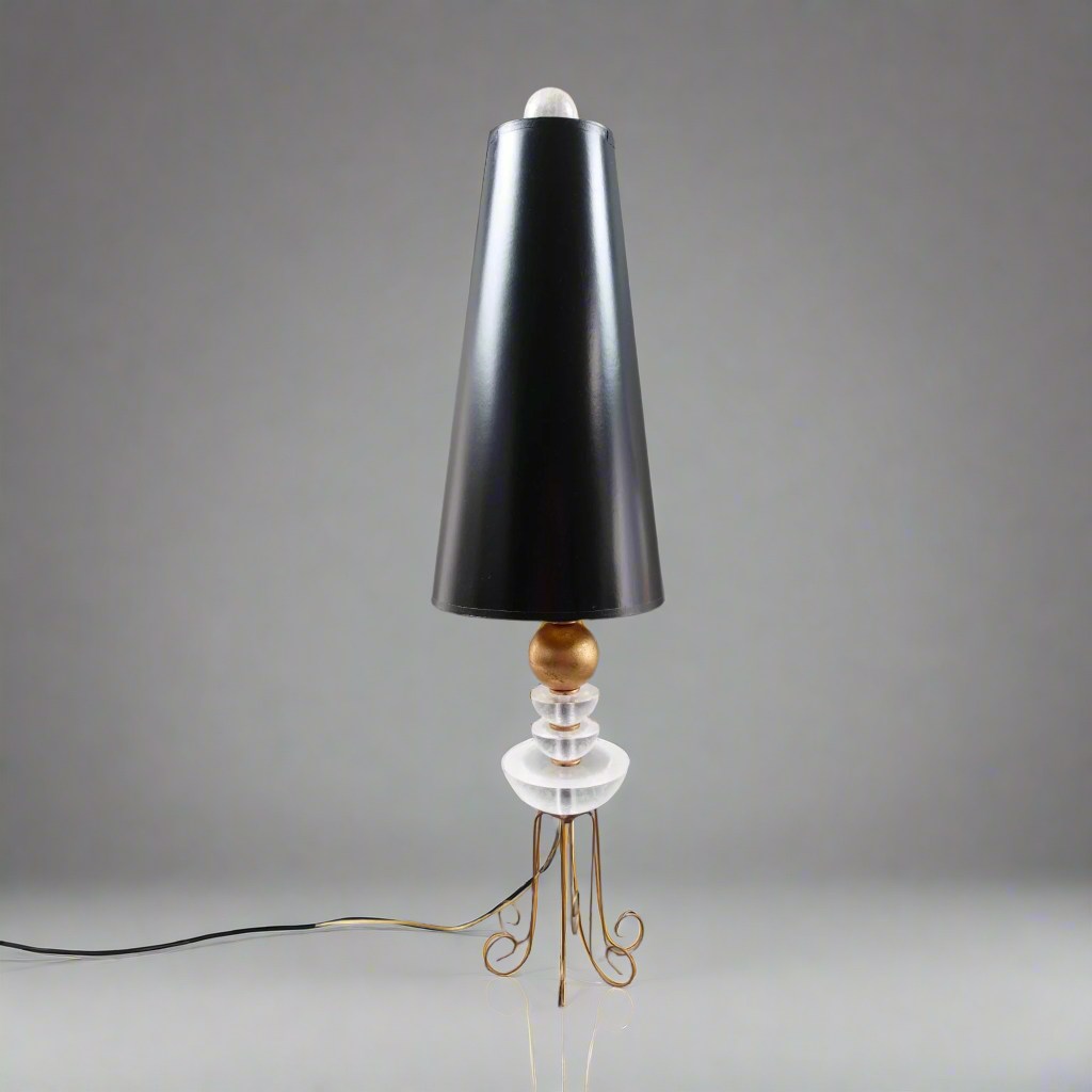 Roche Bobois Gold Orb Table Lamp With Crackled Lucite Accents Wire Metal Legs