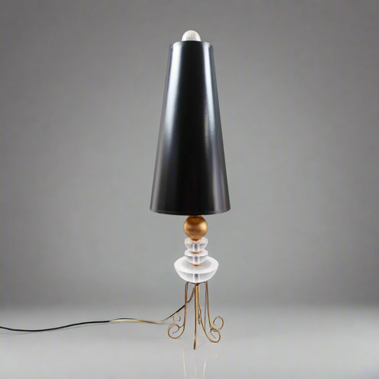 Roche Bobois Gold Orb Table Lamp With Crackled Lucite Accents Wire Metal Legs