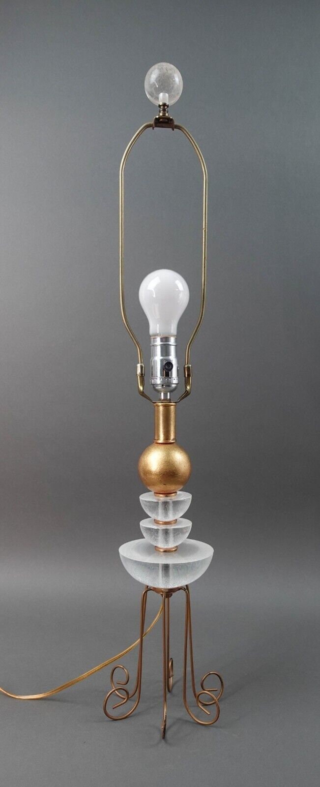 Roche Bobois Gold Orb Table Lamp With Crackled Lucite Accents Wire Metal Legs