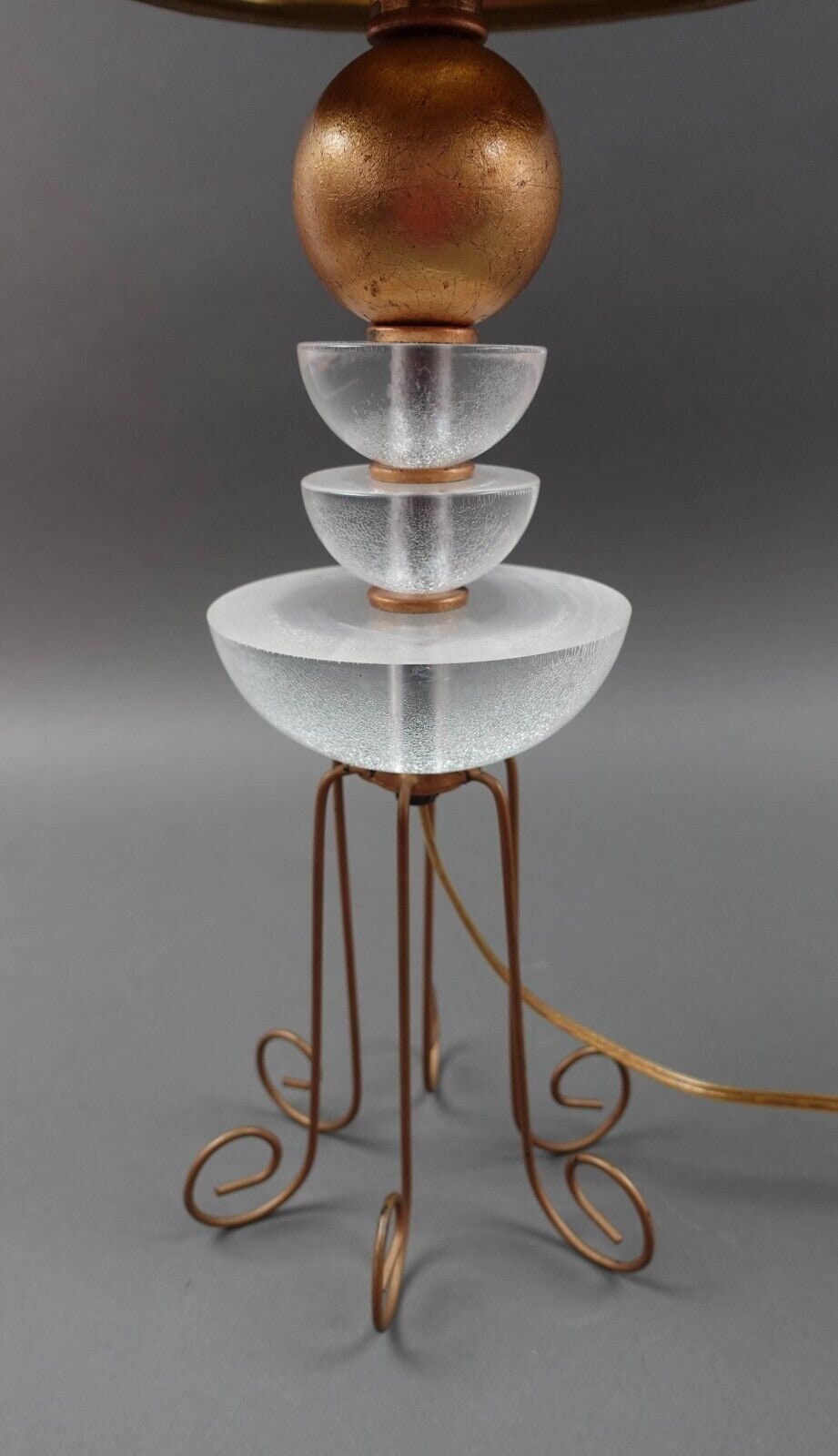 Roche Bobois Gold Orb Table Lamp With Crackled Lucite Accents Wire Metal Legs