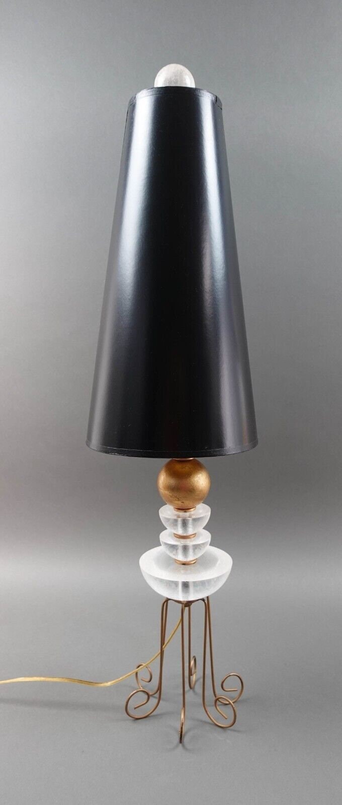 Roche Bobois Gold Orb Table Lamp With Crackled Lucite Accents Wire Metal Legs