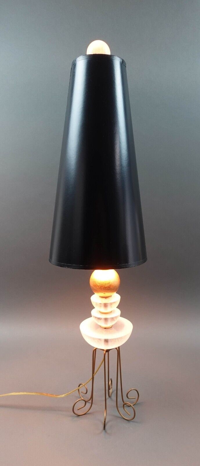 Roche Bobois Gold Orb Table Lamp With Crackled Lucite Accents Wire Metal Legs