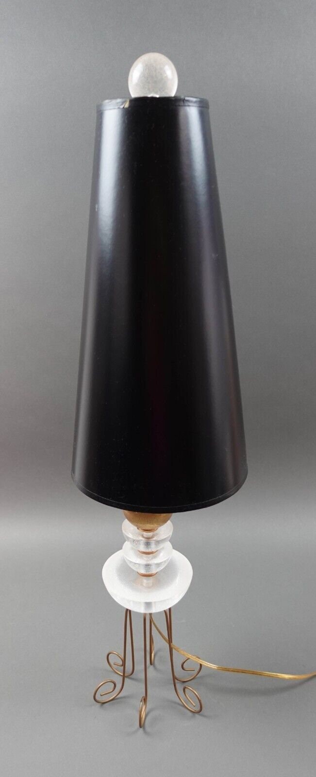 Roche Bobois Gold Orb Table Lamp With Crackled Lucite Accents Wire Metal Legs