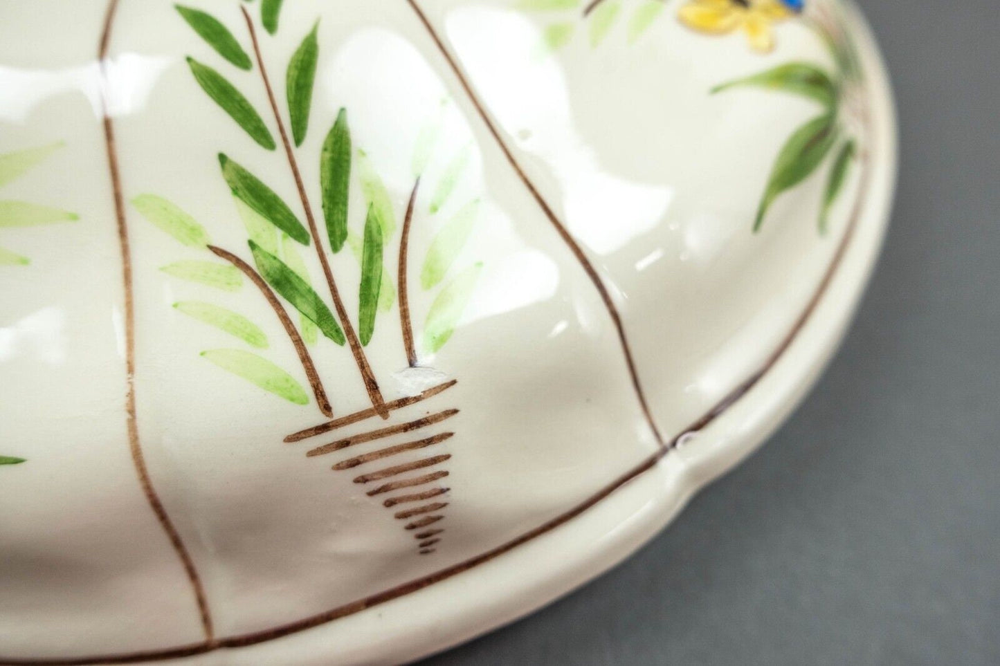 Vallauris French Fait Main Floral Artichocke Lidded Serving Platter Tray Pottery