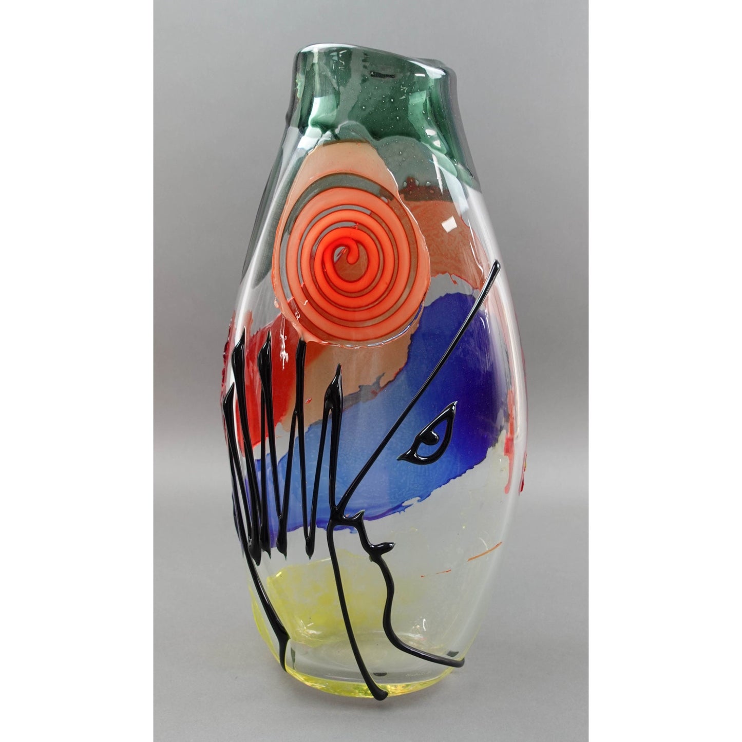 Mario Badioli (Italy, B.1940) Signed Murano Art Glass Abstract Face Vase 18 1/2"