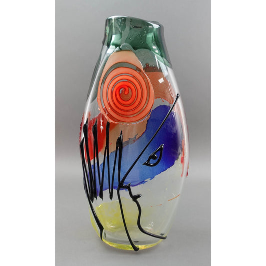 Mario Badioli (Italy, B.1940) Signed Murano Art Glass Abstract Face Vase 18 1/2"
