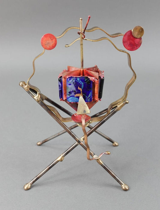 Gary Rosenthal Mixed Metal Spinning Art Glass Dreidel Judaica Hanukkah Sculpture