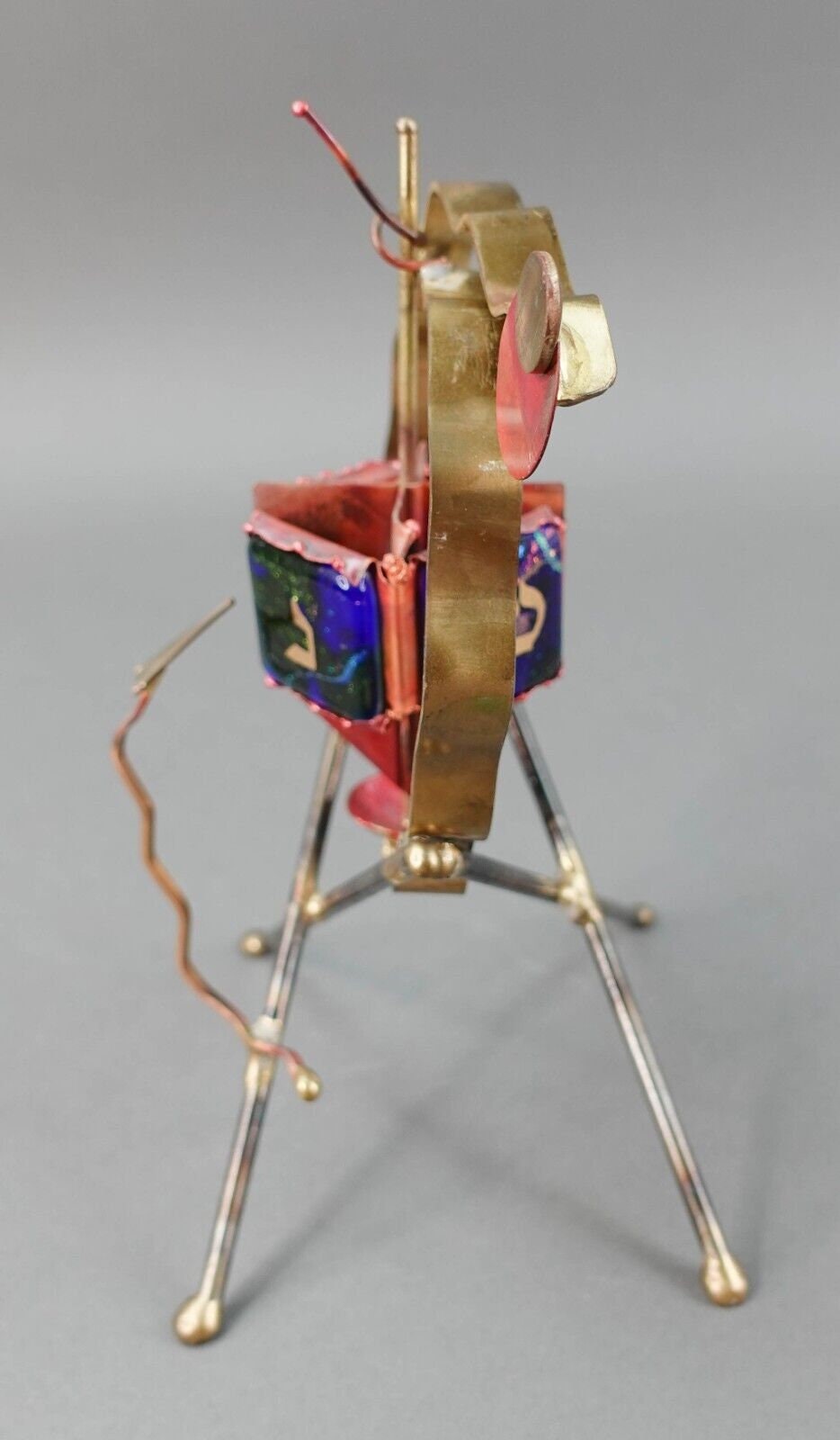 Gary Rosenthal Mixed Metal Spinning Art Glass Dreidel Judaica Hanukkah Sculpture