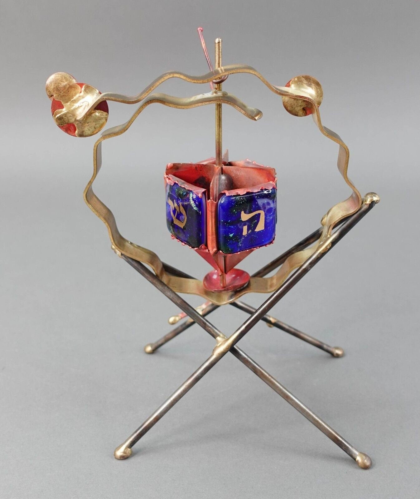 Gary Rosenthal Mixed Metal Spinning Art Glass Dreidel Judaica Hanukkah Sculpture