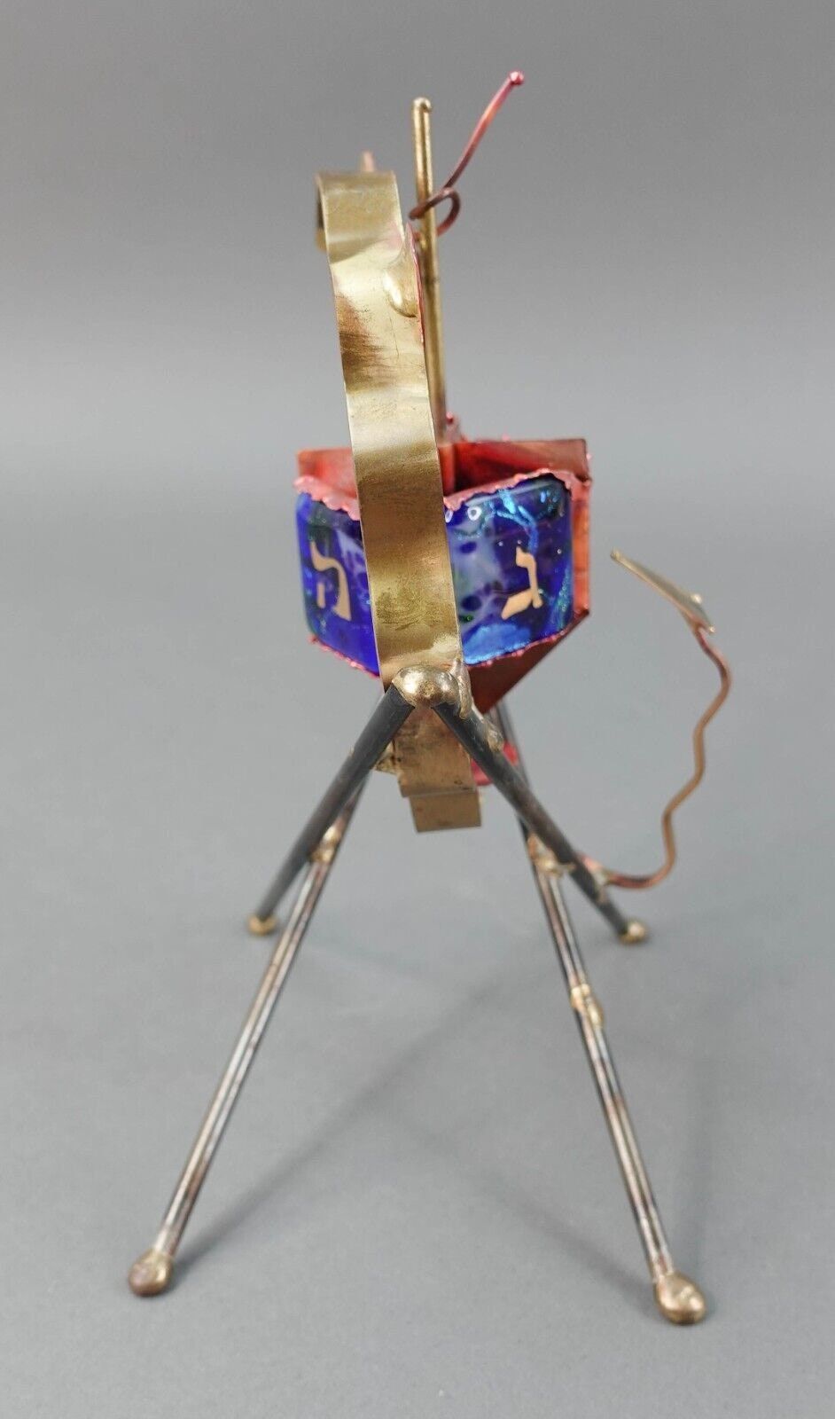 Gary Rosenthal Mixed Metal Spinning Art Glass Dreidel Judaica Hanukkah Sculpture