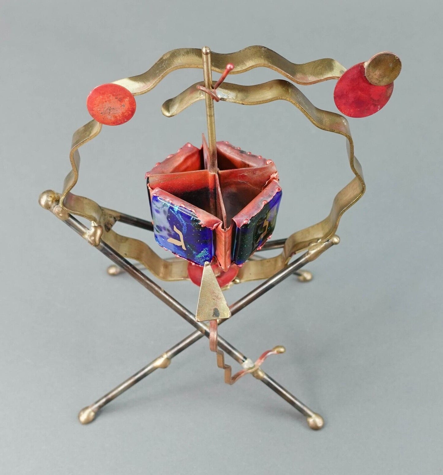 Gary Rosenthal Mixed Metal Spinning Art Glass Dreidel Judaica Hanukkah Sculpture