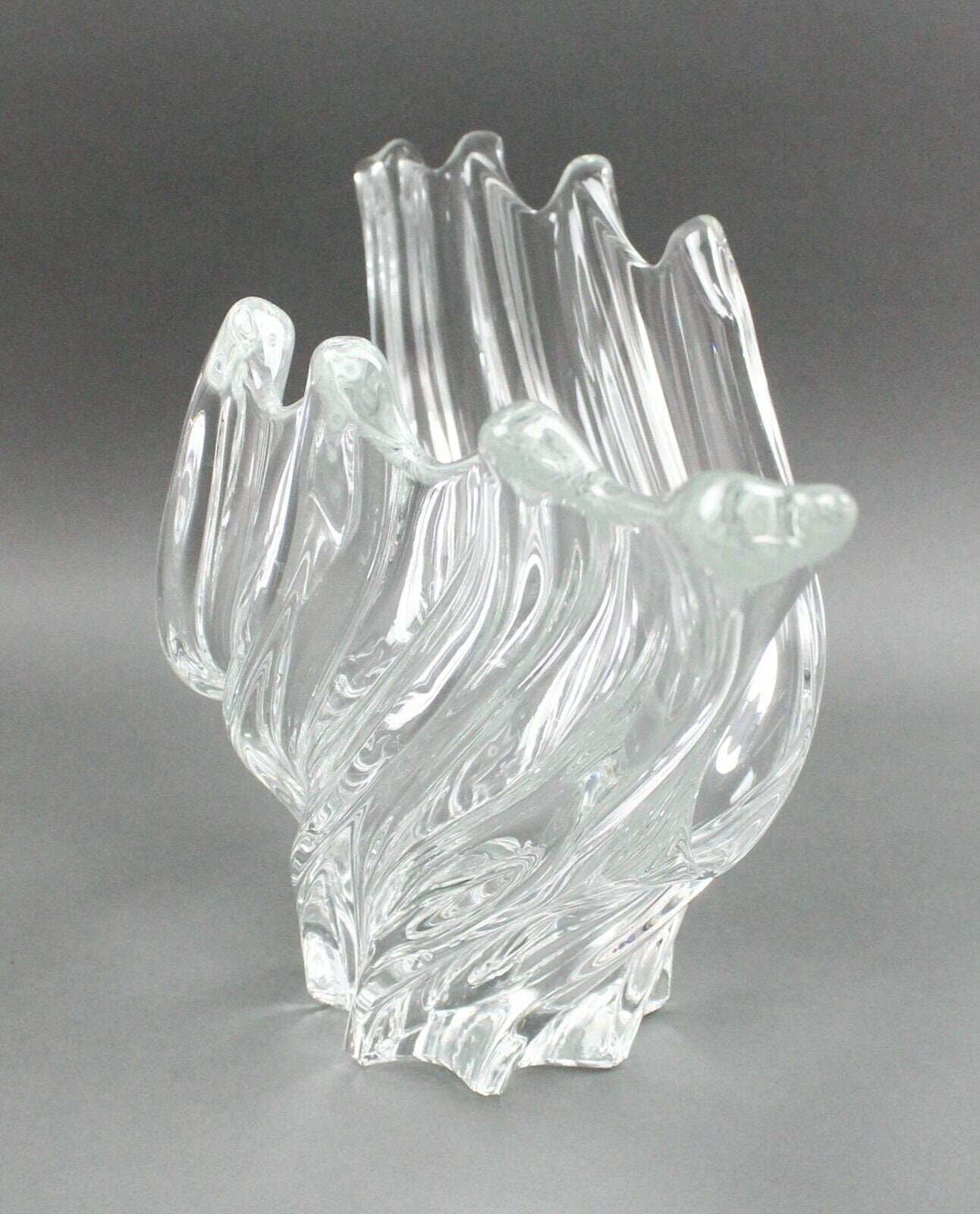 Vannes Crystal France Art Glass Winged Wave Centerpiece Vase Bowl Sculpture 24"
