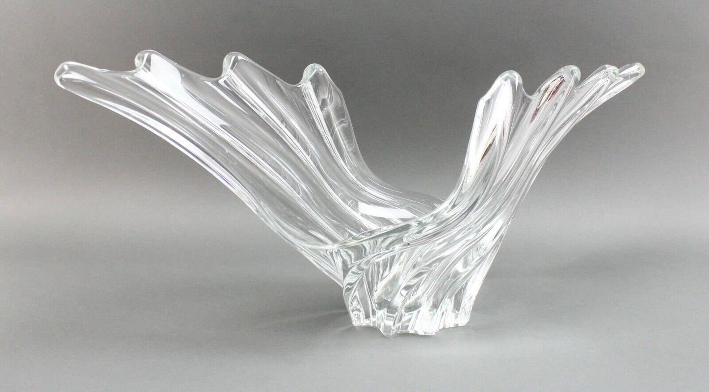 Vannes Crystal France Art Glass Winged Wave Centerpiece Vase Bowl Sculpture 24"