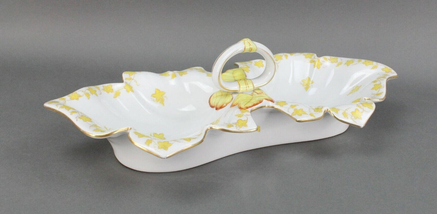 Herend Hungary 7511 Yellow Large Double Leaf Plate Serving Dish Centerpiece Rare