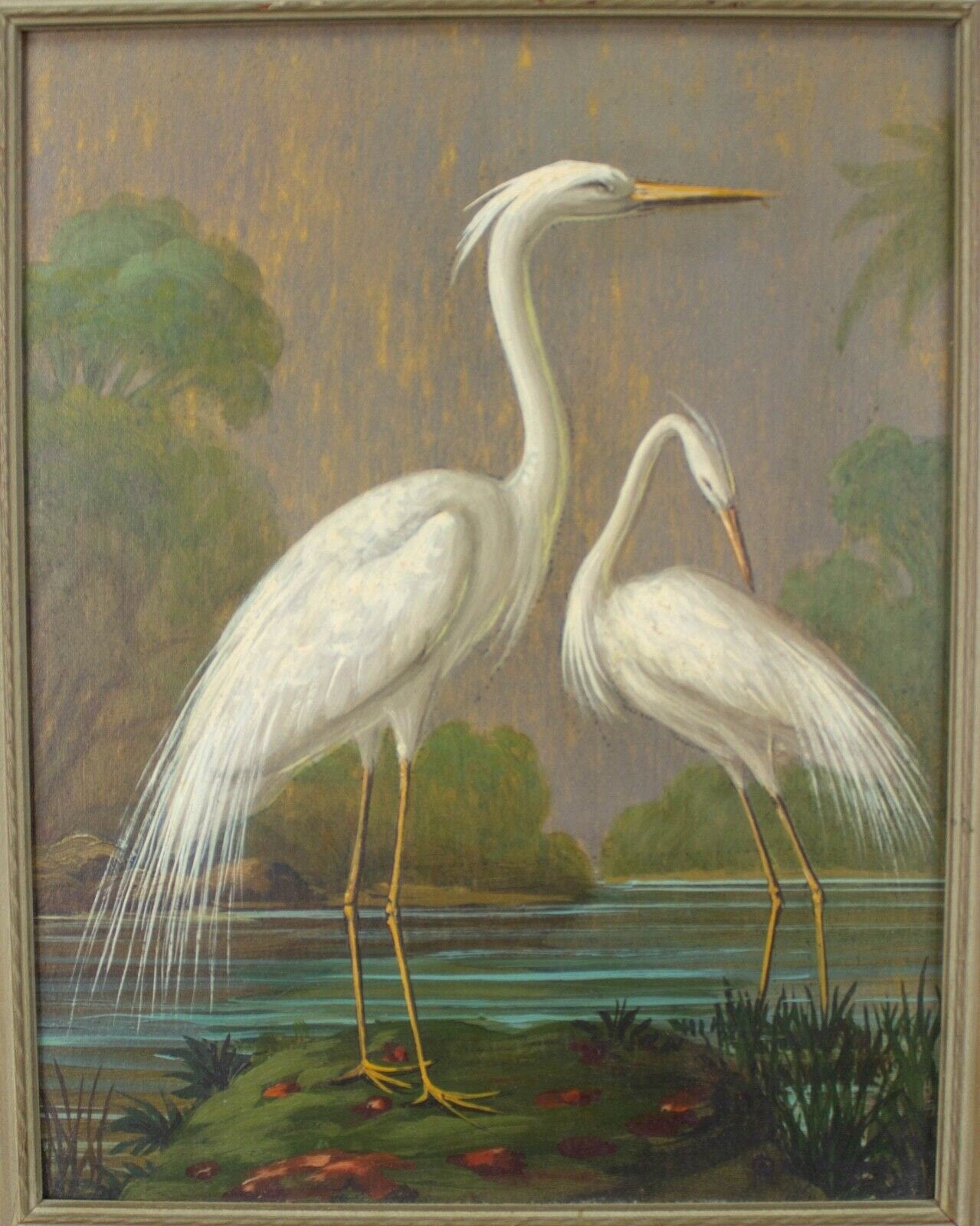 Alfonso T. Toran (American, 1896-1965) Signed Oil On Board Herons