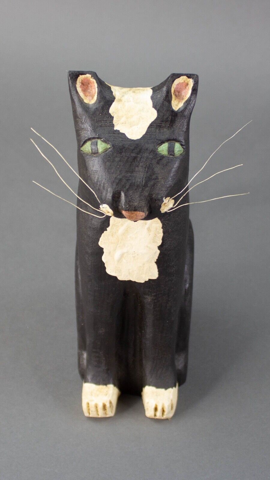 Ted & Reb Nichols 1987 Signed Folk Art Large Hand Carved Wood Cat 10 3/8"