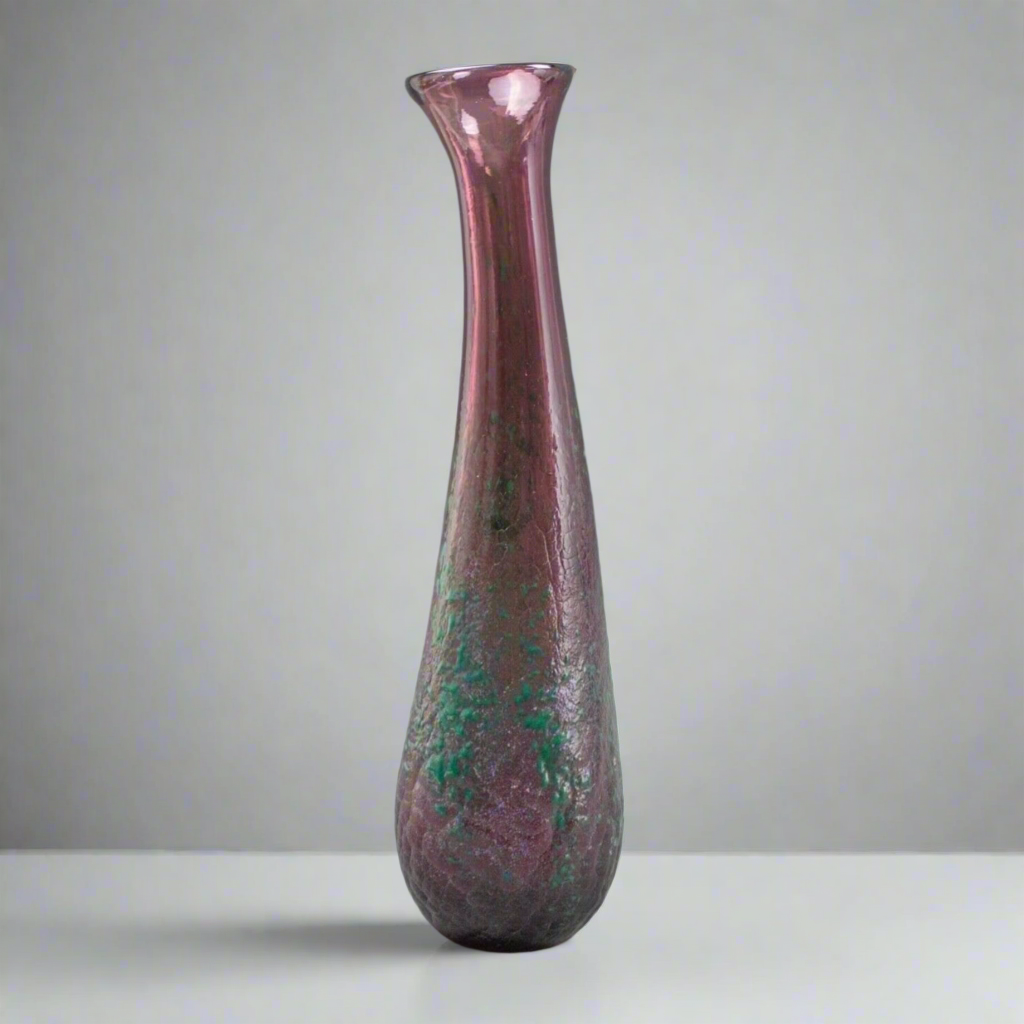 Melissa Drant 1997 Signed Volcanic Lava Textured Blown Art Glass Vessel Vase