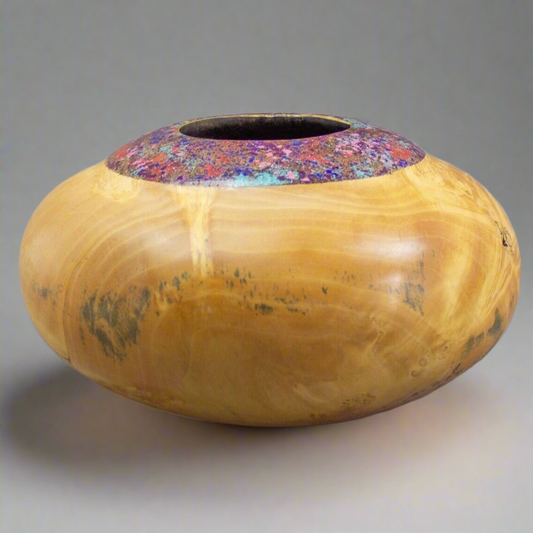 Marc Wroe Turned Burl Wood Vase Coral Turquoise Sugilite Lapis Sodalite Inlay