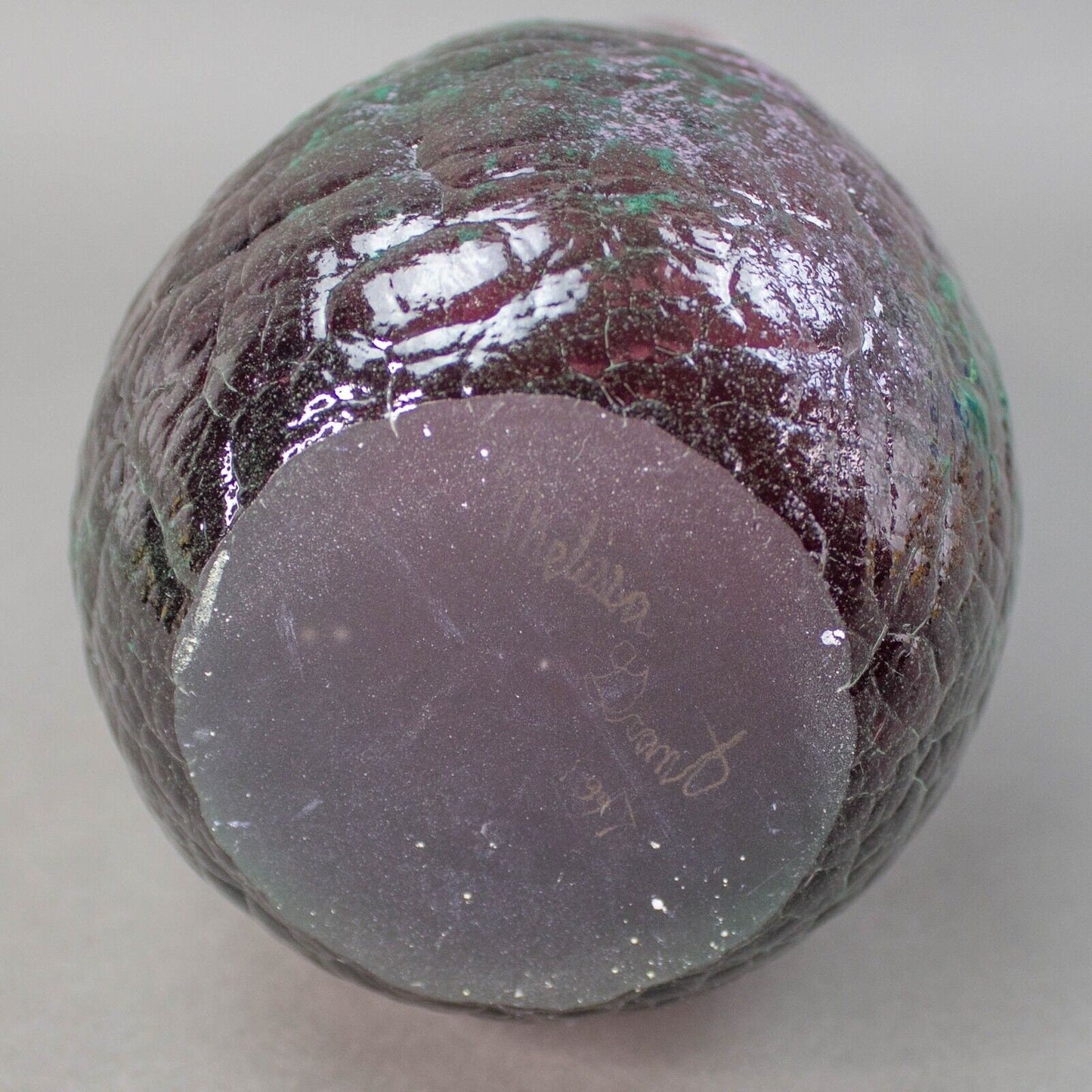 Melissa Drant 1997 Signed Volcanic Lava Textured Blown Art Glass Vessel Vase
