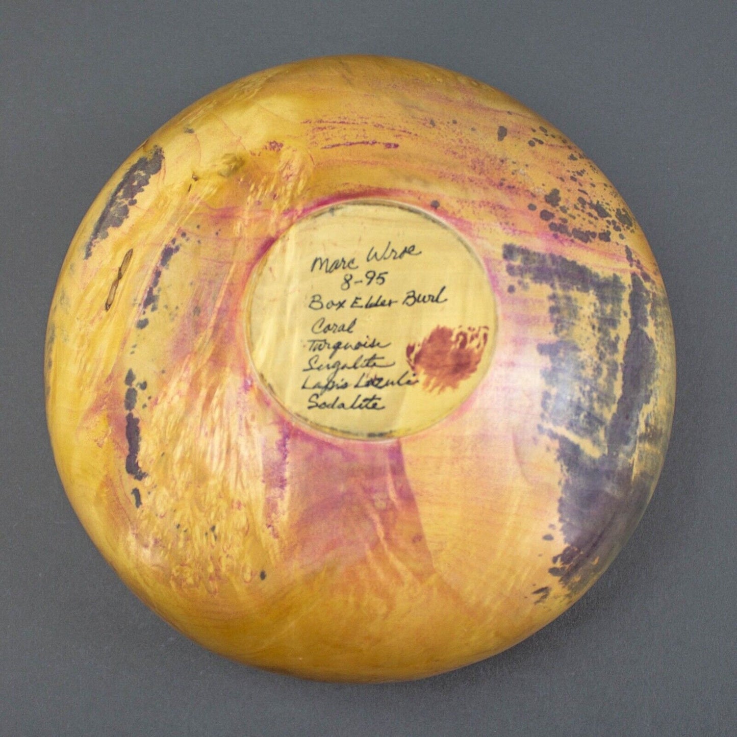 Marc Wroe Turned Burl Wood Vase Coral Turquoise Sugilite Lapis Sodalite Inlay