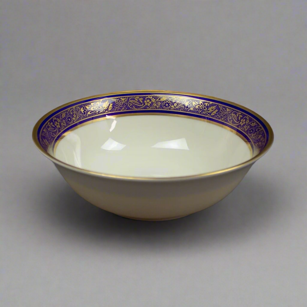 Lenox Barclay Round Vegetable Serving Bowl Cobalt Blue & Gold Floral Trim