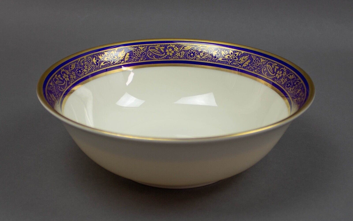 Lenox Barclay Round Vegetable Serving Bowl Cobalt Blue & Gold Floral Trim