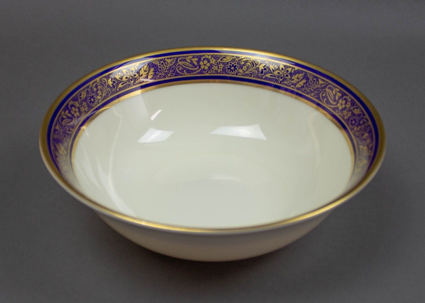 Lenox Barclay Round Vegetable Serving Bowl Cobalt Blue & Gold Floral Trim