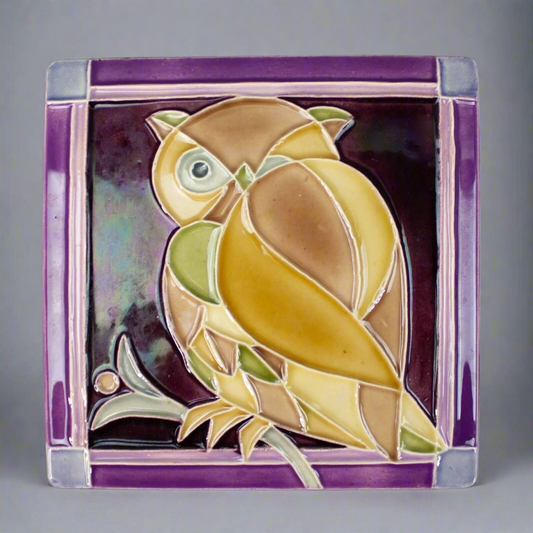 Gofer Israel Mid Century Modernist Ceramic Glazed Owl Wall Plaque Tile Rare