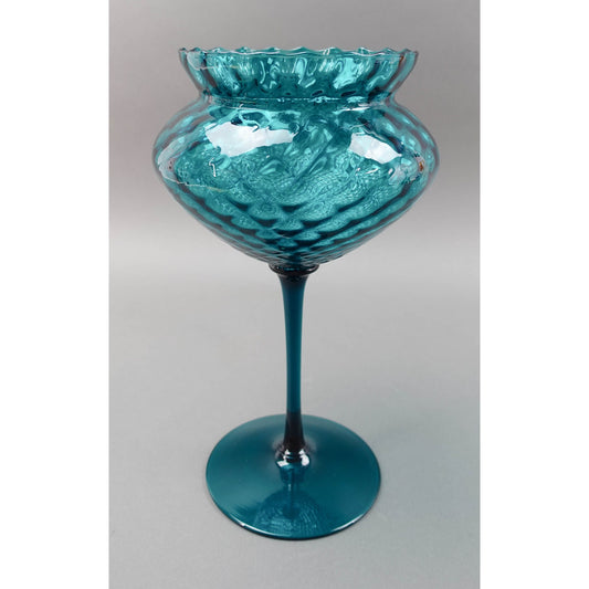 Empoli Italian MCM Teal Optic Art Glass Stem Goblet Bowl Compote Vase 12"
