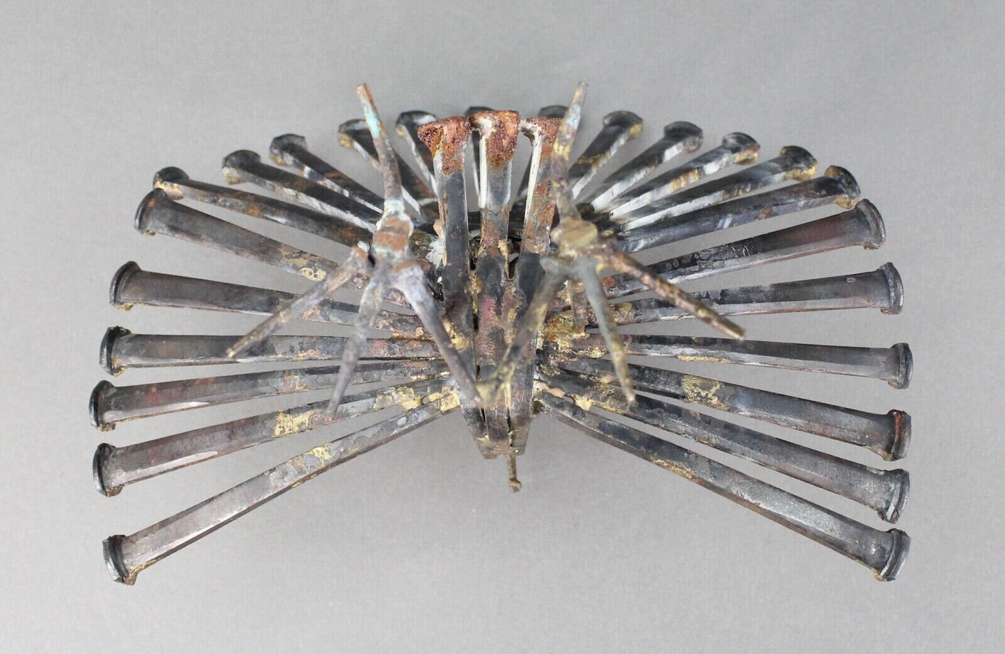 Vintage Mid Century Modern Brutalist Welded Nail Art Peacock Bird Sculpture MCM