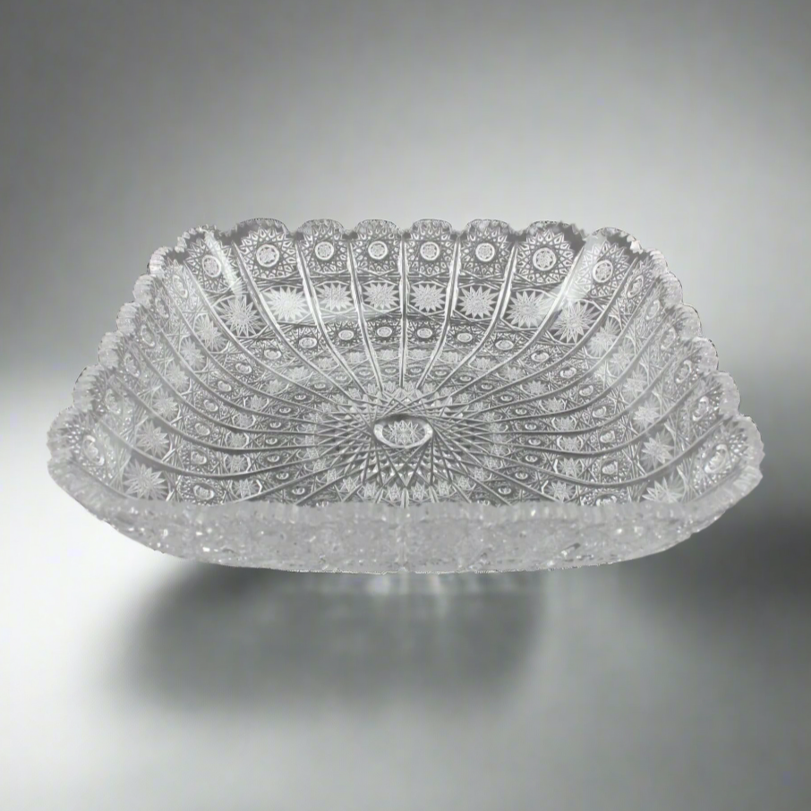 Bohemia Czech Republic Vintage Large Square Bohemian Queen Lace Crystal Bowl 11"